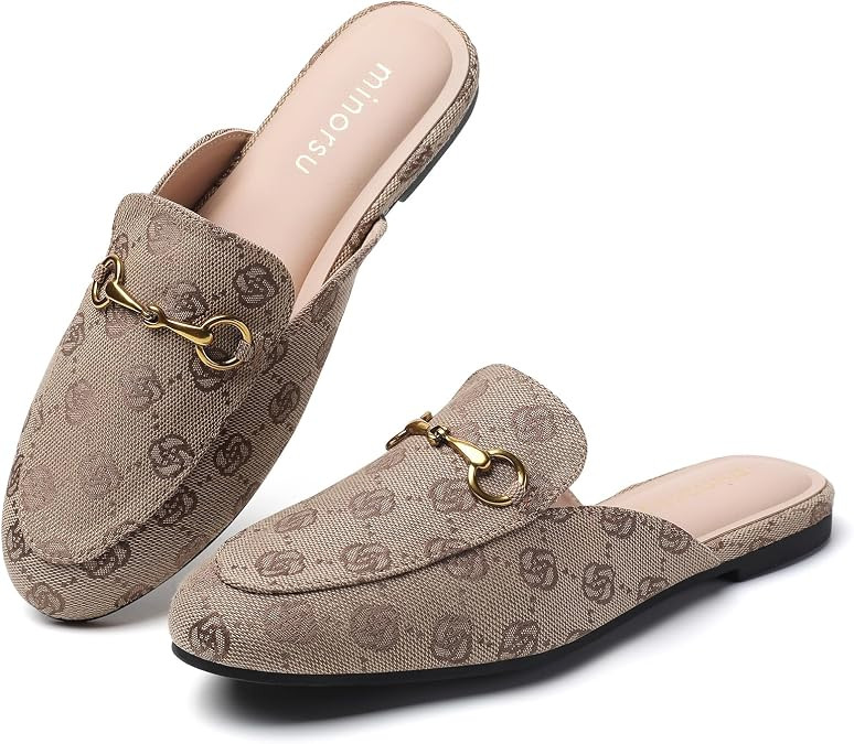 Minorsu Women's Black Animal Print Buckle Mules - Memory Foam Insole - Low Heel - Casual Mule Sho... | Amazon (US)
