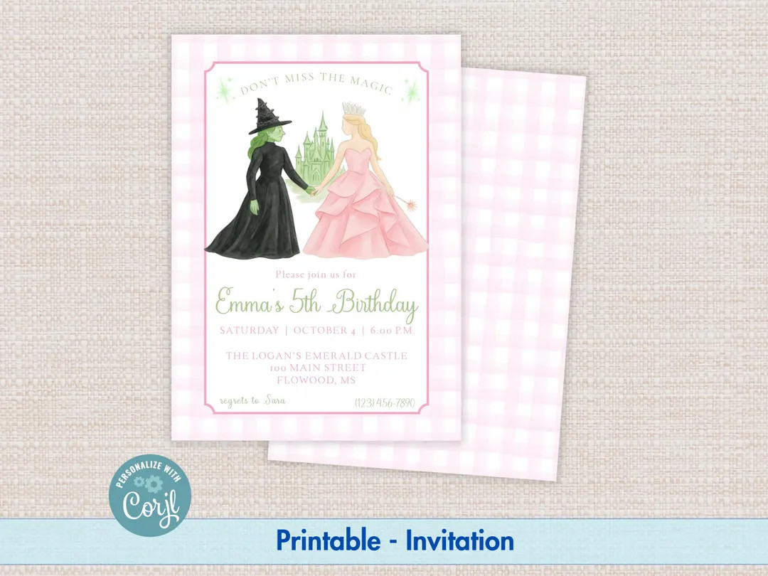 Wicked Witch Birthday Invitation: Pink Gingham Good Witch (digital Download) - Etsy | Etsy (US)