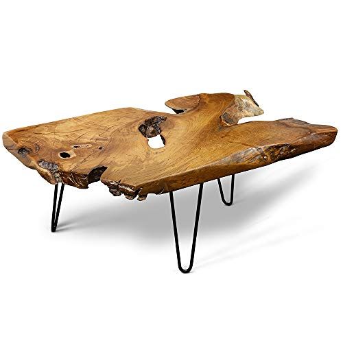 StyleCraft Badang Carving Natural Wood Edge Teak Contemporary Coffee Cocktail Table with Clear Lacqu | Amazon (US)