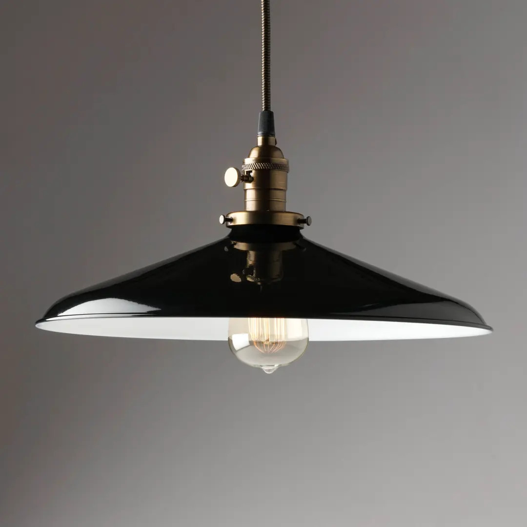 Pendant Light Fixture Black 14 Metal Porcelain Enamel Vintage Industrial Light Fixture - Etsy | Etsy (US)