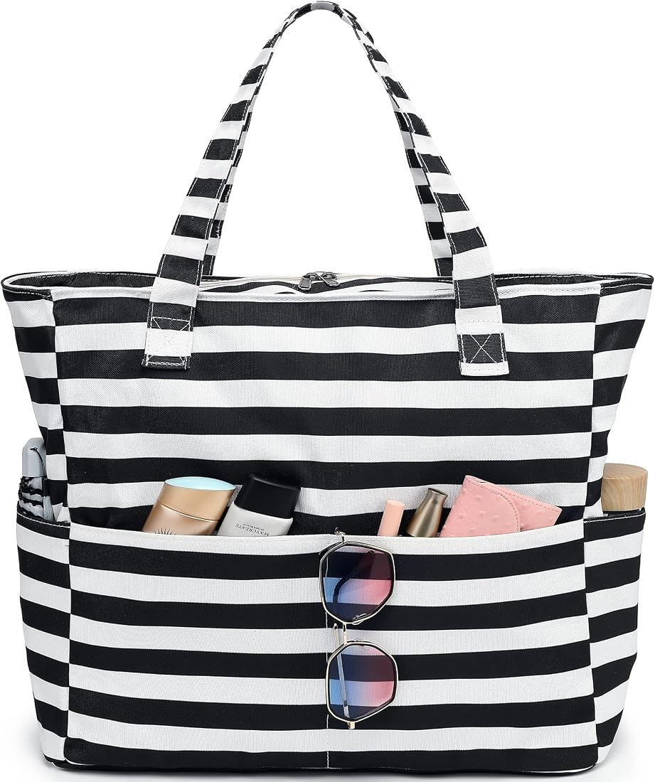 LEDAOU Beach Bag Waterproof Sandproof Women Tote Bag Pool Bag with Zipper for Gym Grocery Travel ... | Amazon (US)