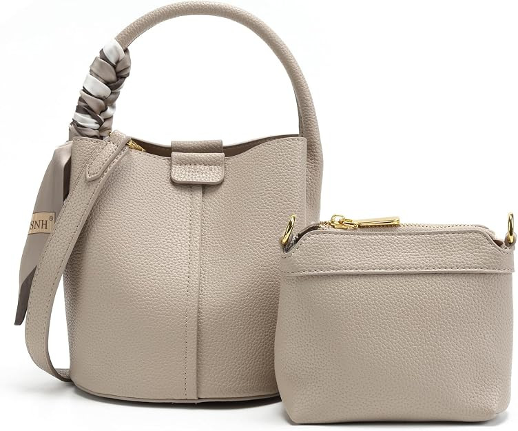 Women's Vegan Leather Bucket Purse with Braided Handle Charm, Mini Crossbody Gift Pouch & Strap | Amazon (US)