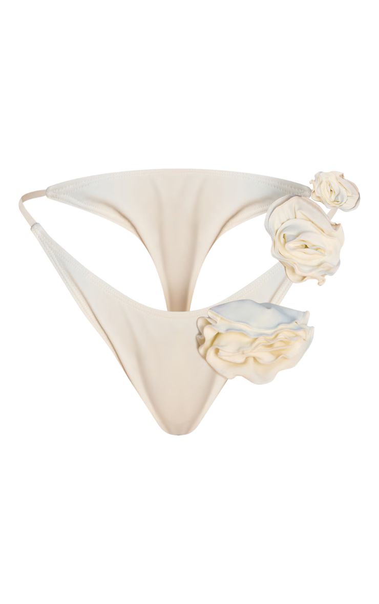 Cream Flower Detail Bikini Bottoms | PrettyLittleThing US