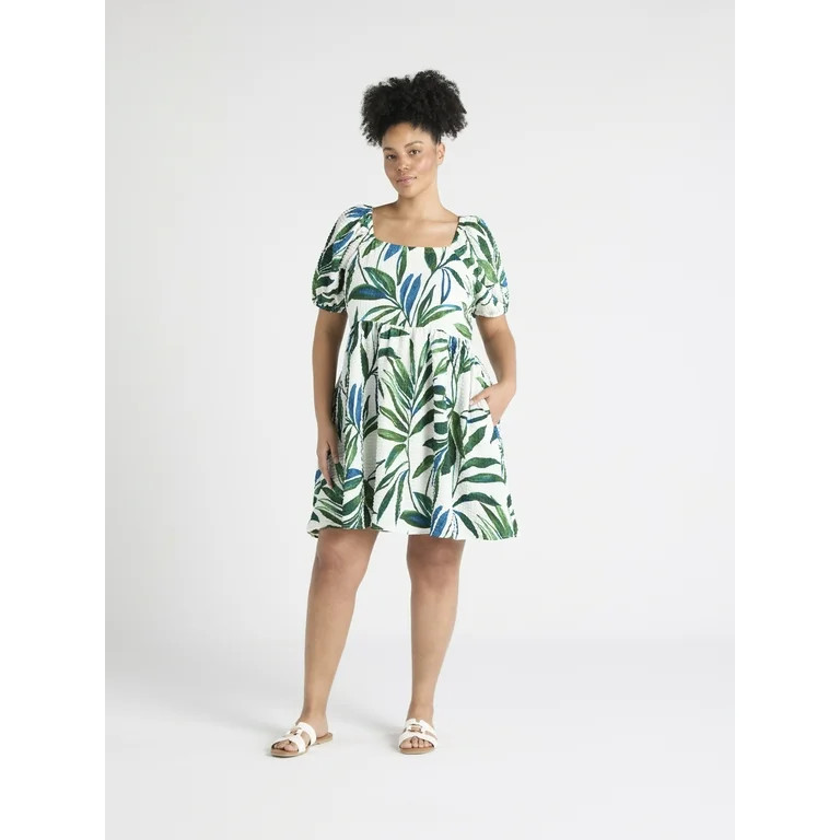 Time and Tru Women's Puff Sleeve Mini Dress, Sizes XS-XXXL | Walmart (US)