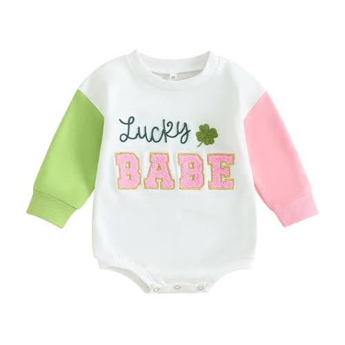 Baby Girl Boy St Pattys Day Outfit Cute Sweatshirts Bubble Romper Onesie St Patrick Day Toddler Clothes (U Lucky Babe White, 3-6 Months) | Amazon (US)
