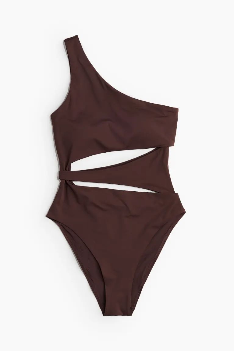 Padded-cup High-leg Swimsuit - Dark brown - Ladies | H&M US | H&M (US + CA)