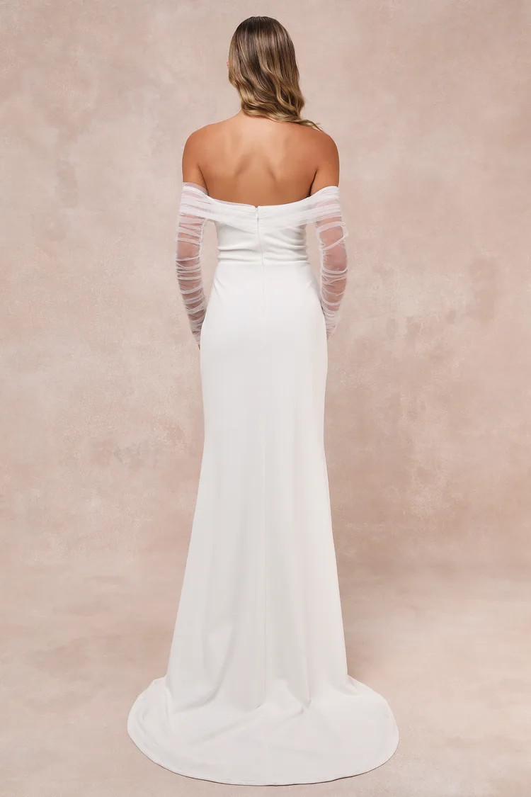 Beautifully Beloved White Mesh Off-the-Shoulder Maxi Dress | Lulus