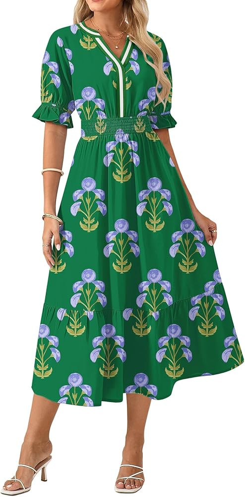 GRACE KARIN Womens Summer Floral Maxi Dress 2026 Casual Ruffle Short Sleeve Boho Dress A Line Flo... | Amazon (US)