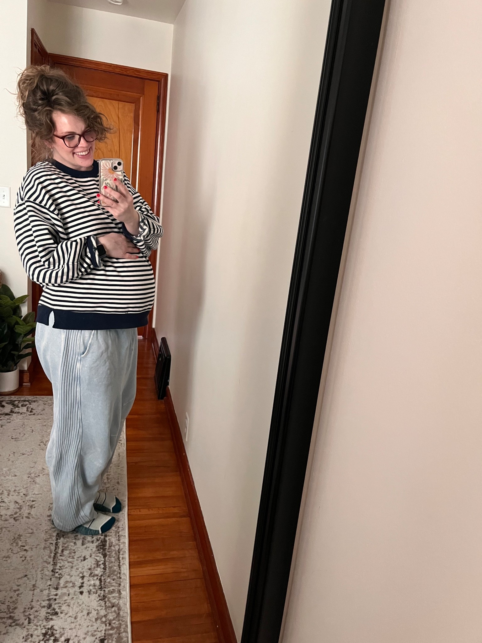 38 weeks 6 days! Medium sweatshirt + large in pants! 
