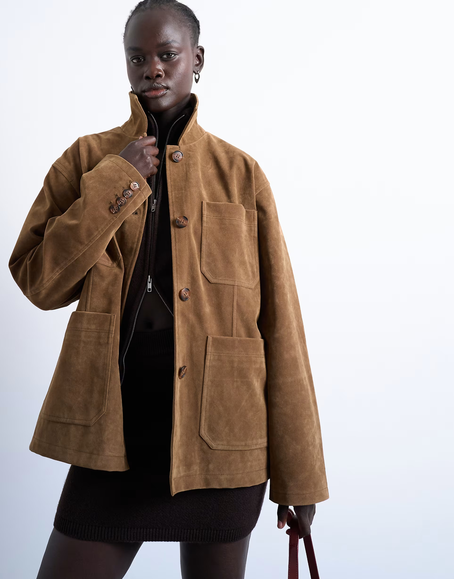 Topshop faux suede boxy casual shacket in tan | ASOS (Global)