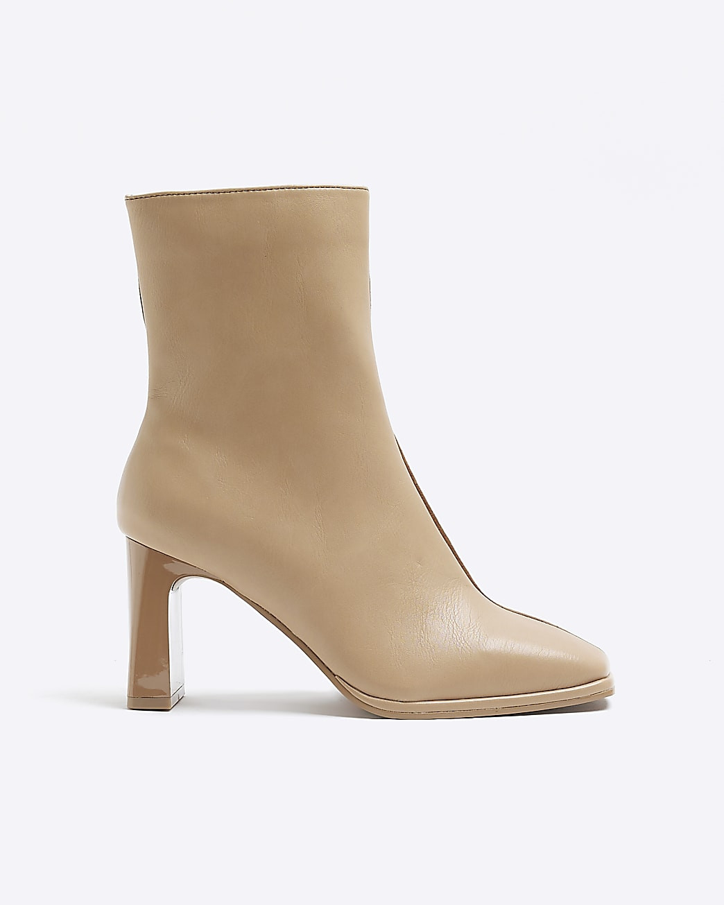 Beige two tone square toe heeled ankle boots | River Island (UK & IE)