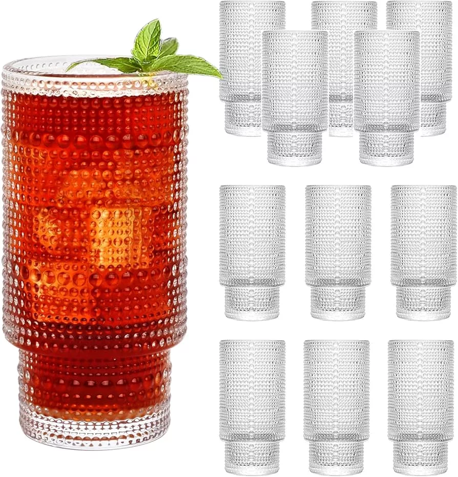 Amzcku Vintage Highball Drinking Glass Set of 6 Kitchen Glasses