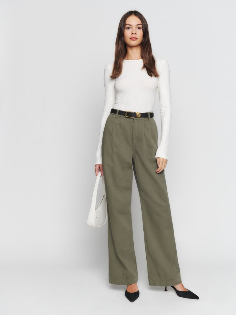 Montauk Pleated High Rise Twill Pants | Reformation (Global)