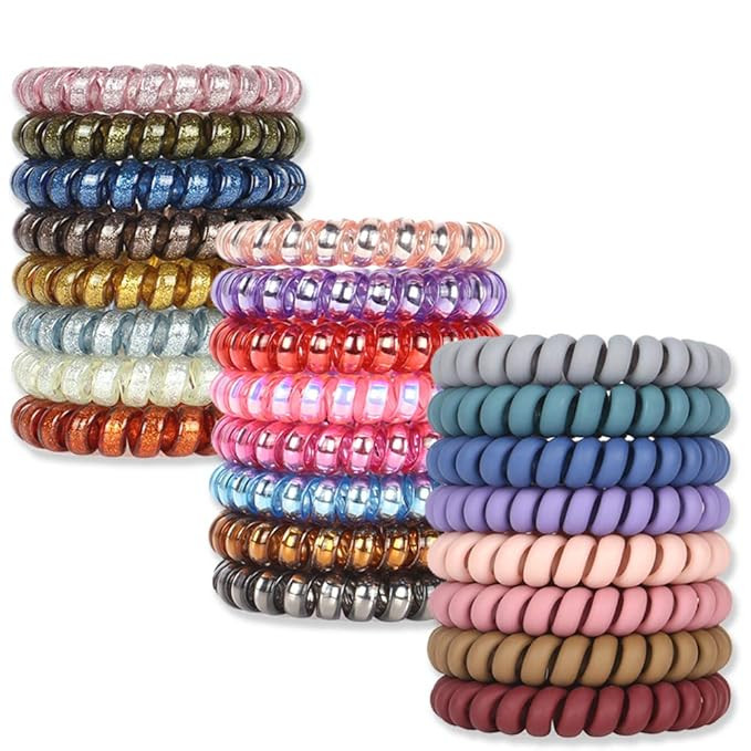 Spiral Hair Ties, V-Opitos 24Pack No Crease Hair Ties, Colorful Phone Cord Hair Ties, Hair Coils,... | Amazon (US)
