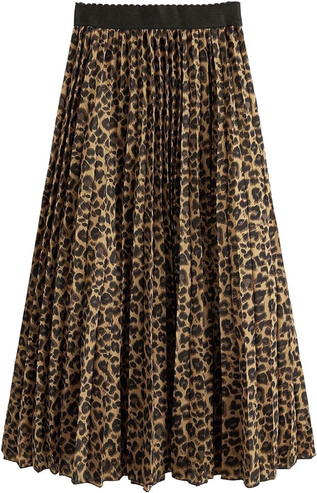 Floerns Women's Boho Elastic Waist Scarf Print Pleated Midi Skirt | Amazon (US)