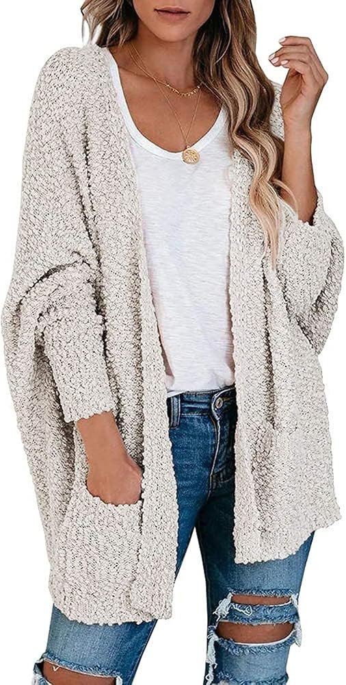 TECREW Women's Fuzzy Popcorn Cardigan Batwing Sleeve Open Front Chunky Sweater Outwear at Amazon ... | Amazon (US)