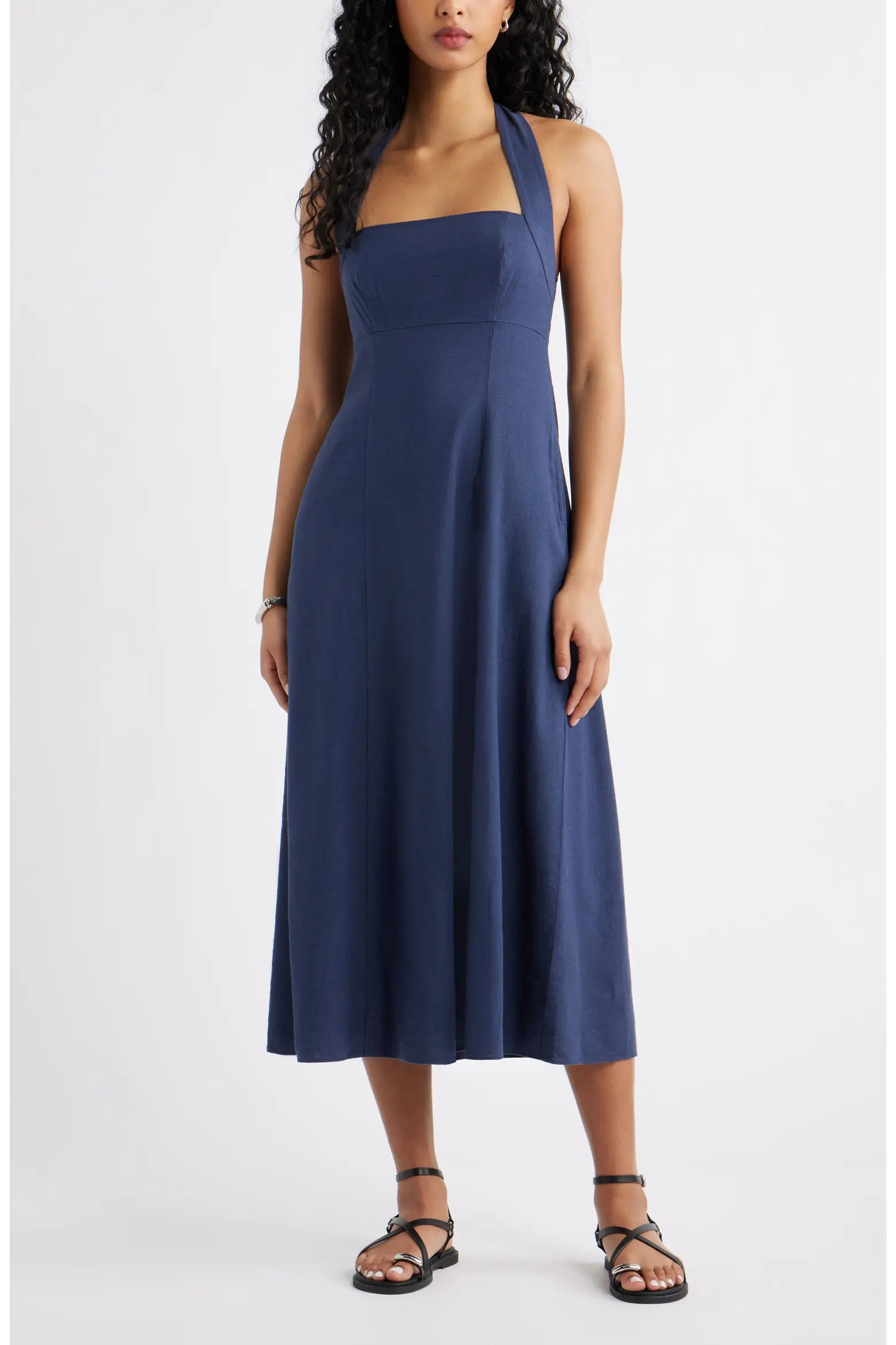 Linen Blend Halter Midi Dress (Women) | Nordstrom | Nordstrom