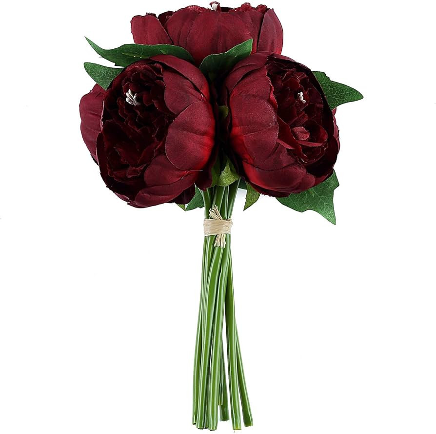 BalsaCircle 10-Inch Tall Burgundy Silk Artificial Peony Flowers Bouquet Wedding Reception Centerp... | Amazon (US)