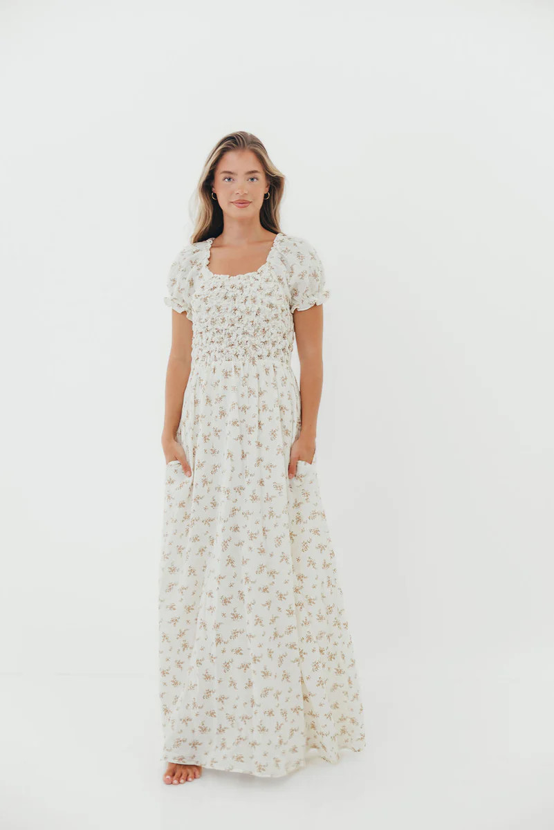 Emilia 100% Cotton Smocked Maxi Dress in Cream - Bump Friendly *Final- | Worth Collective