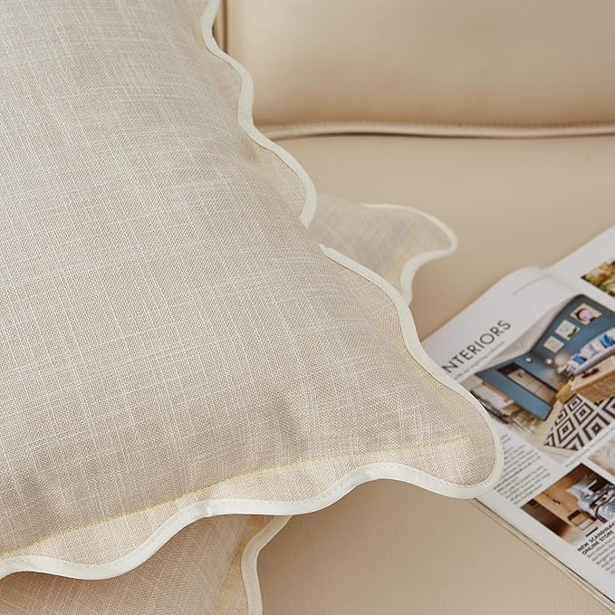 Scalloped Throw Pillow Covers Set of 2 for Living Room, Soft Cotton & Cozy Linen, Boho Sytle Deco... | Amazon (US)