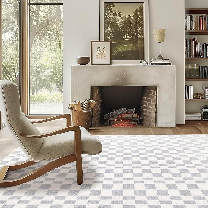 EVERGRACE Checkered Plaid Area Rug 6x9, Soft Fuzzy Faux Wool Rugs Washable Anti Slip Rugs Large R... | Amazon (US)