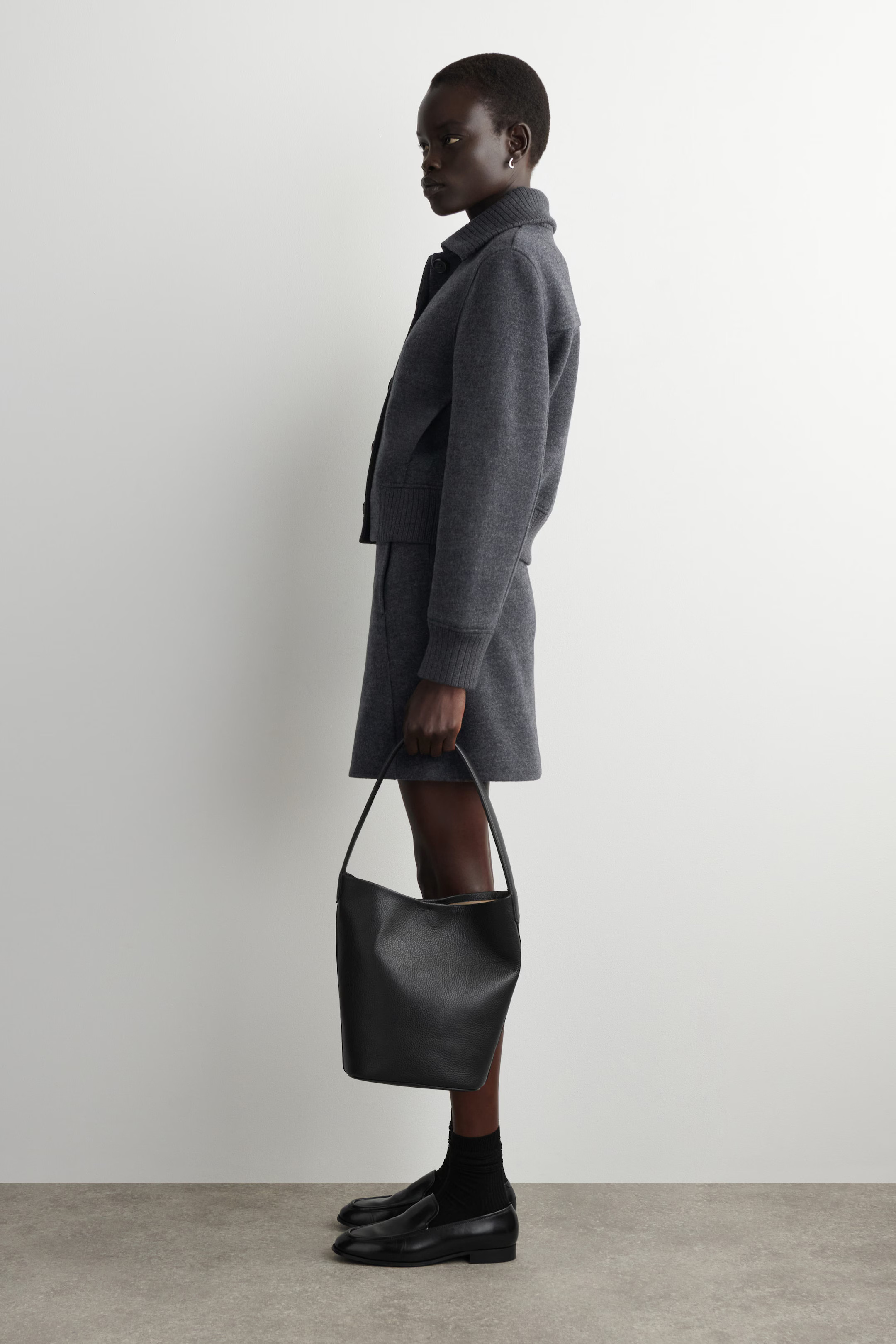 RIBBED-COLLAR BOILED MERINO WOOL JACKET - DARK GRAY | COS US | COS (US)