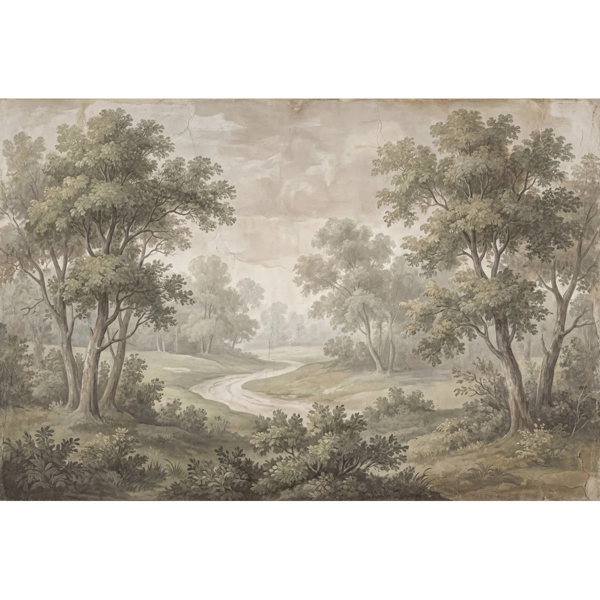 Vintage Landscape Wallpaper Woodland Trees Winding Path Wall Mural | Wayfair North America