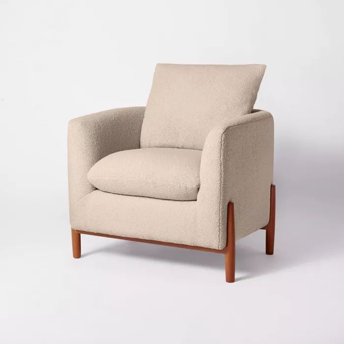 Elroy Accent Chair with Wood Legs Tan Boucle - Threshold&#8482; designed with Studio McGee | Target