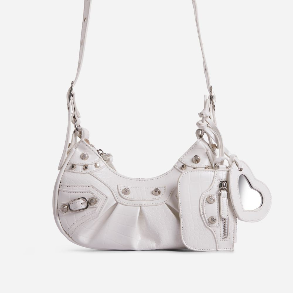 Harlin Studded Purse Detail Shoulder Bag In White Faux Leather | EGO Shoes (US & Canada)