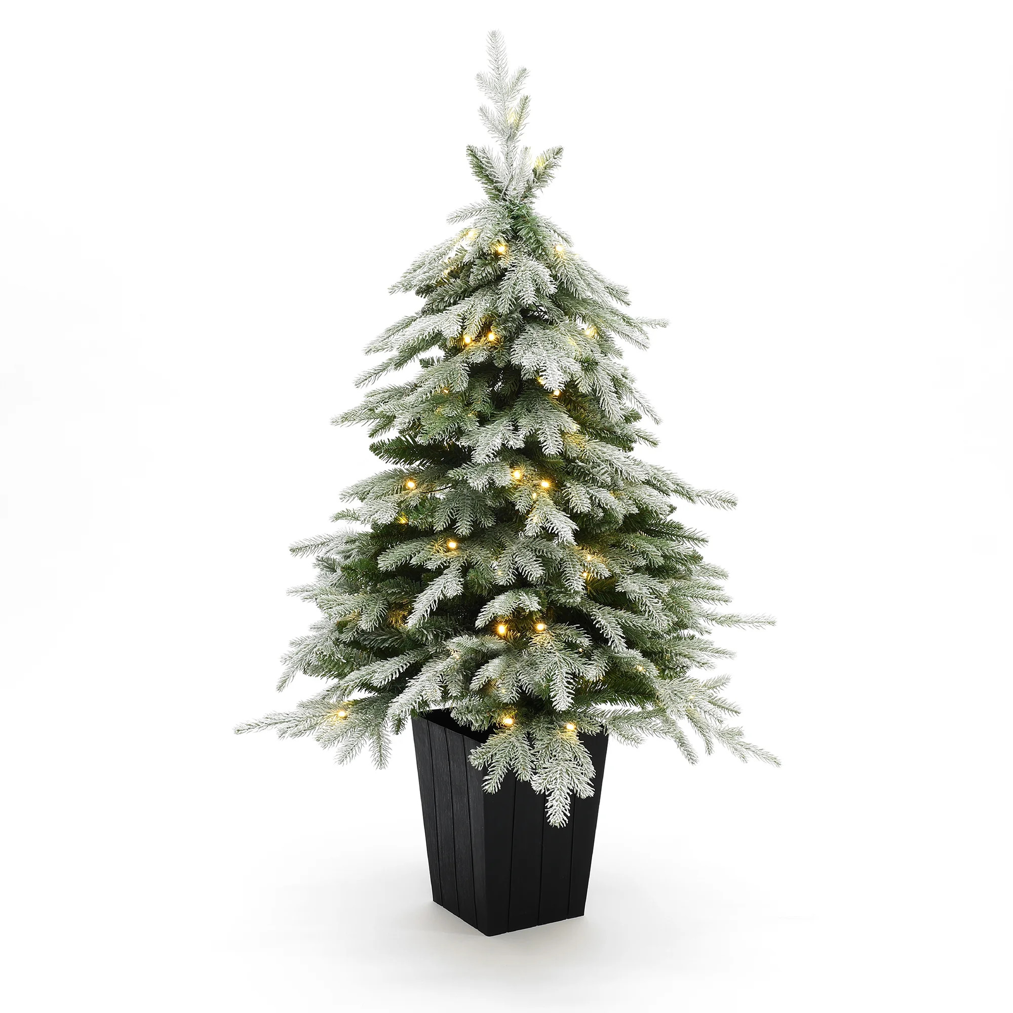 4.4Ft Pre-Lit Green Branches Lightly Flocked Artificial Christmas Tree Potted | Walmart (US)
