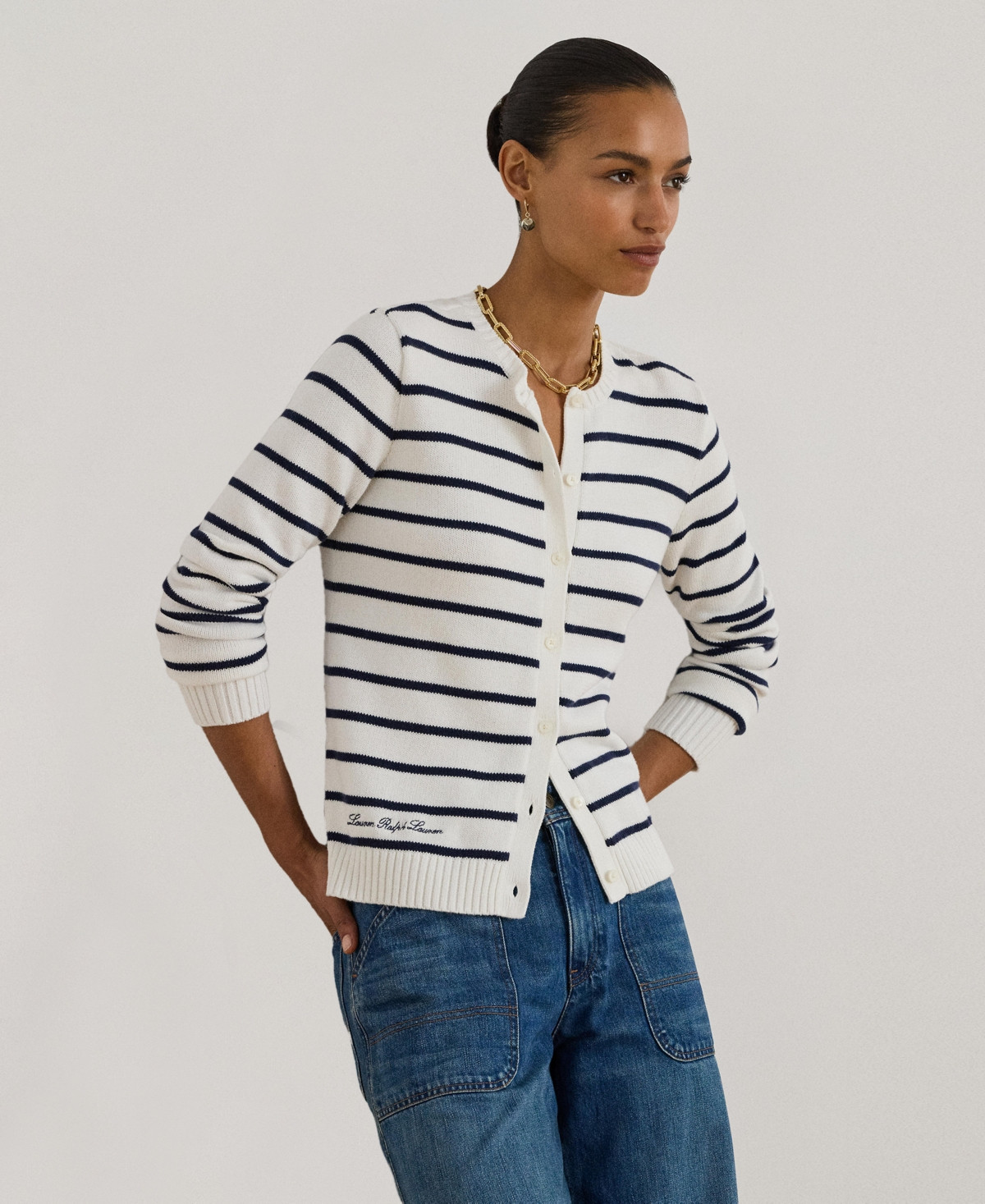 Lauren Ralph Lauren Women's Striped Cardigan - White/Refined Navy | Macy's