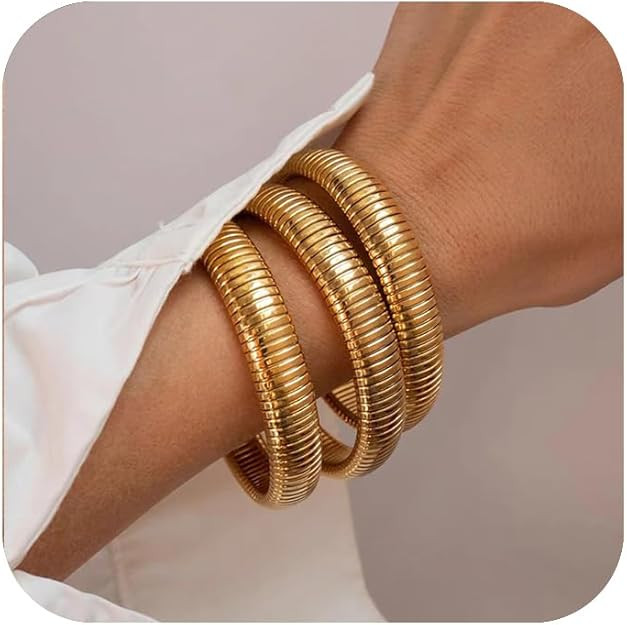 Gold Bracelets for Women, Gold Bangles for Women Chunky Bangle Bracelets for Women Bracelets Stac... | Amazon (US)