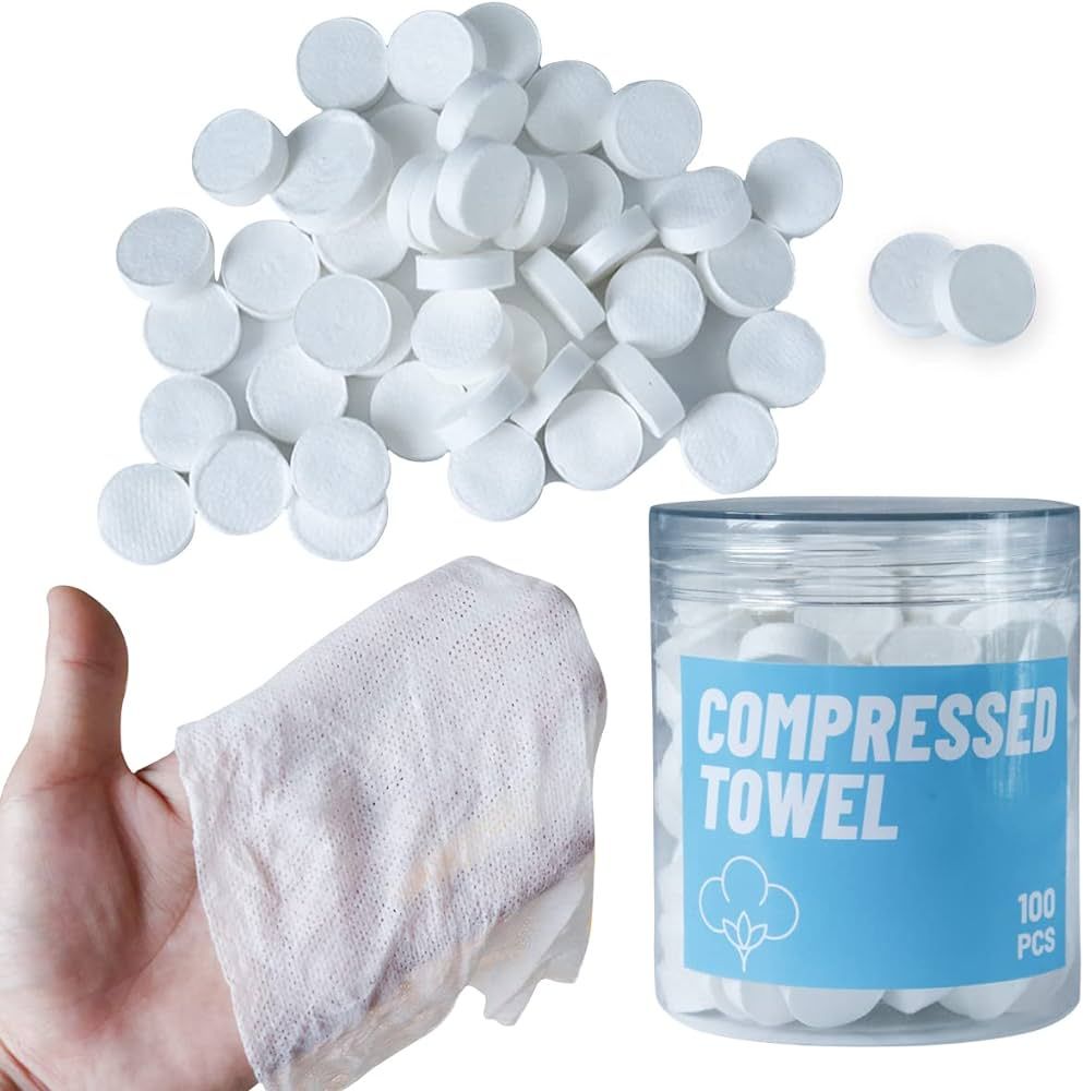 Compressed Towels, Compressed Cotton Coin Tissue Towel, Compressed Towels for Camping, Disposable... | Amazon (US)