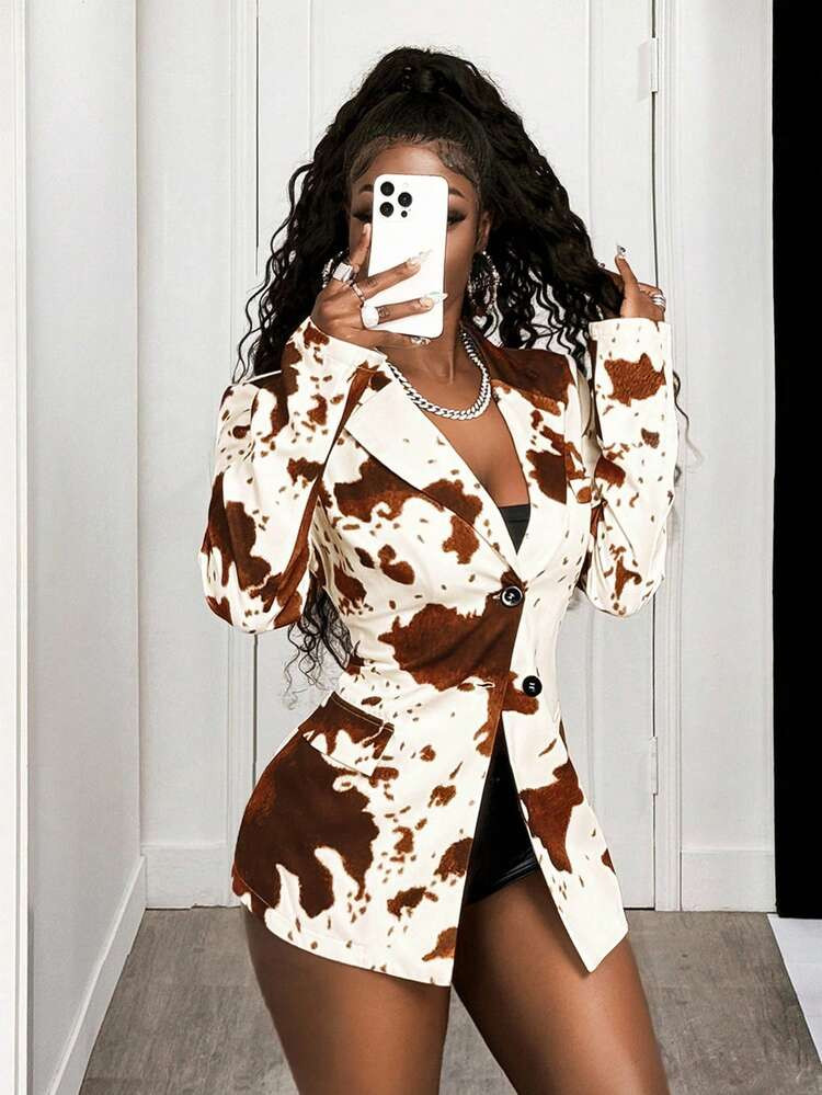 BamGleam Fashionable Commuter Cow Print Blazer | SHEIN