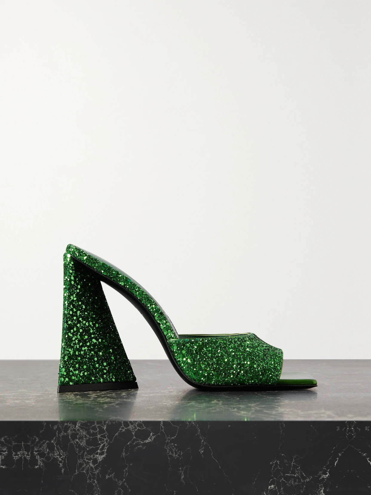 The Attico - Devon Glittered Leather Mules - Green | NET-A-PORTER (US)