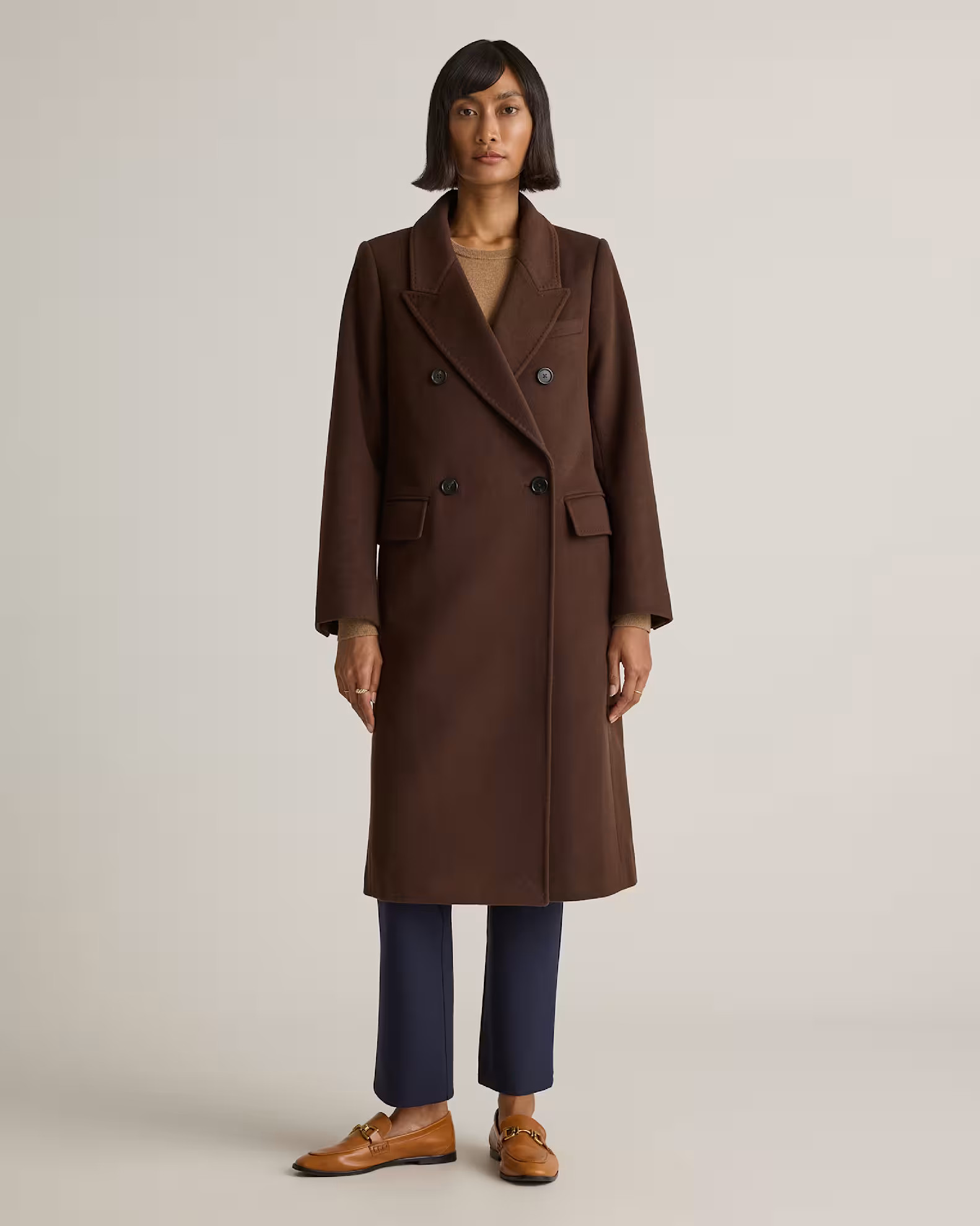 Italian Wool Double-Breasted Coat in Dark Chocolate | Quince