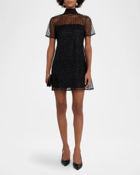 STAUD Ilana Embellished Mesh Mini Dress | Neiman Marcus