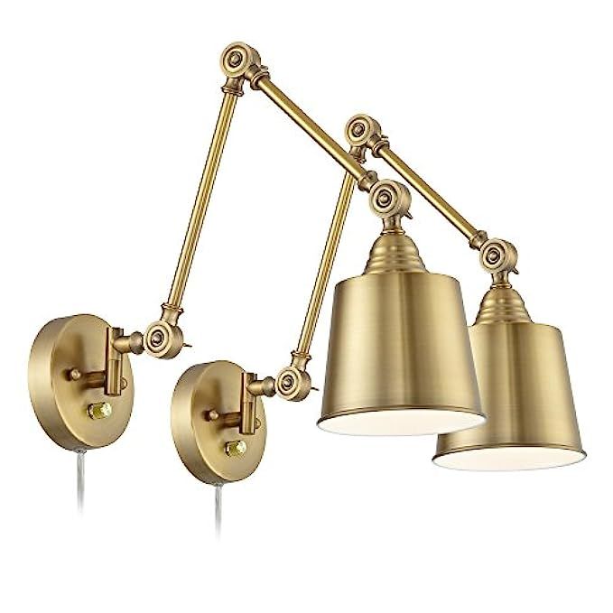 Set of 2 Mendes Antique Brass Down-Light Plug-in Wall Lamps | Amazon (US)