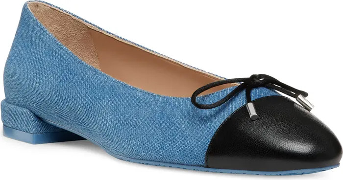 Stuart Weitzman Sleek Cap Toe Bow Flat (Women) | Nordstrom | Nordstrom