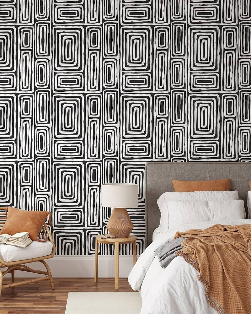 Black and White Modern Wallpaper | Removable Self Adhesive Boho Wallpaper | Geometrical Abstract ... | Amazon (US)