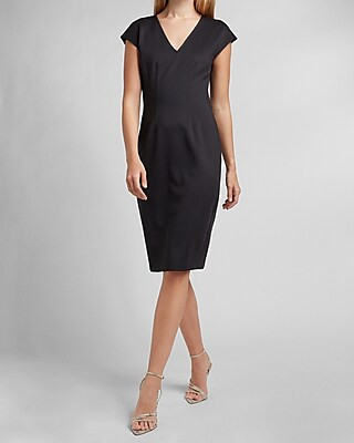 Supersoft Twill Pleated V-Neck Sheath Dress | Express