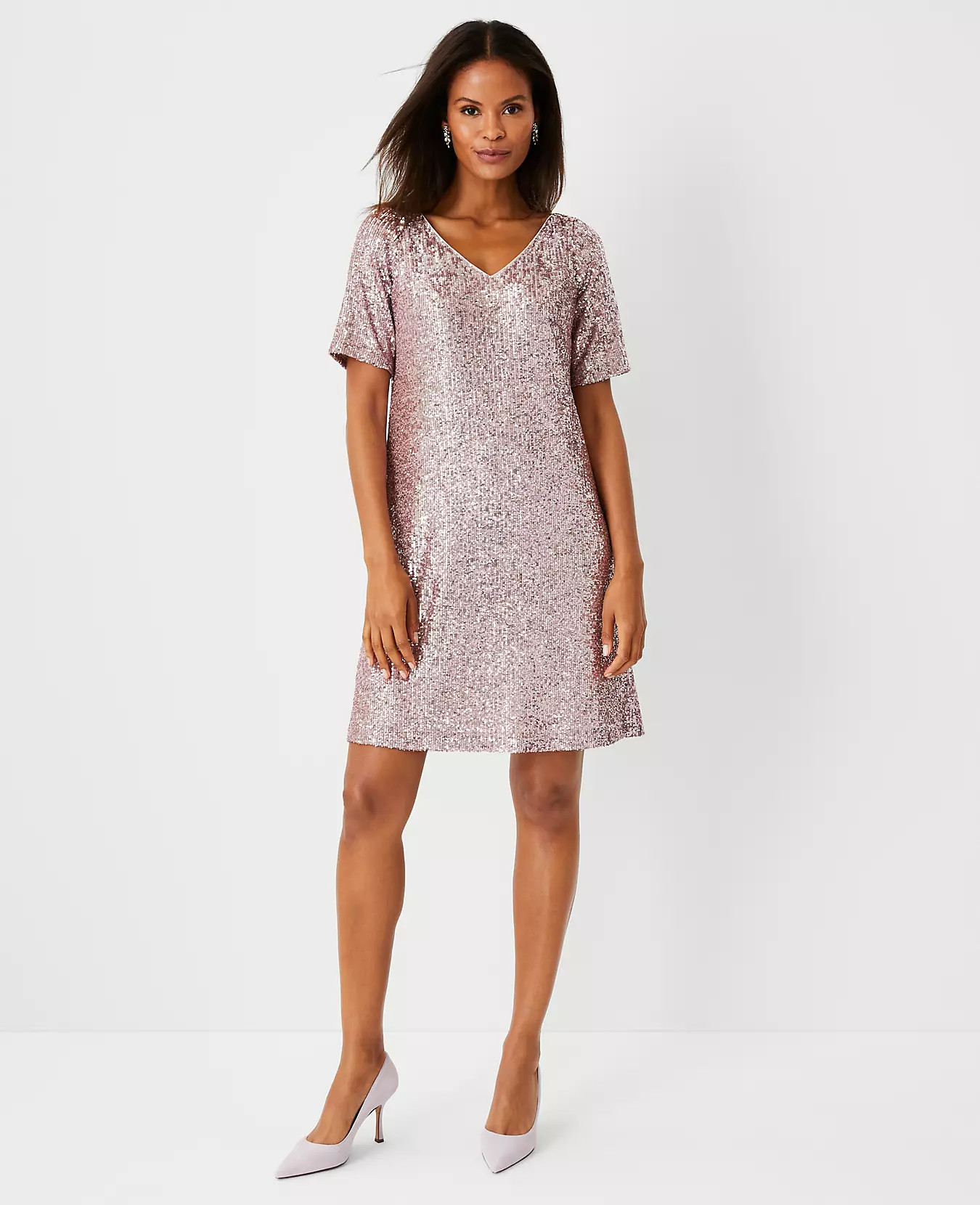 Sequin V-Neck Shift Dress | Ann Taylor (US)