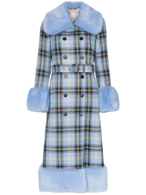 River faux fur check print coat | Farfetch (US)