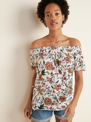 Floral-Print Crinkle-Crepe Off-the-Shoulder Top for Women | Old Navy (US)