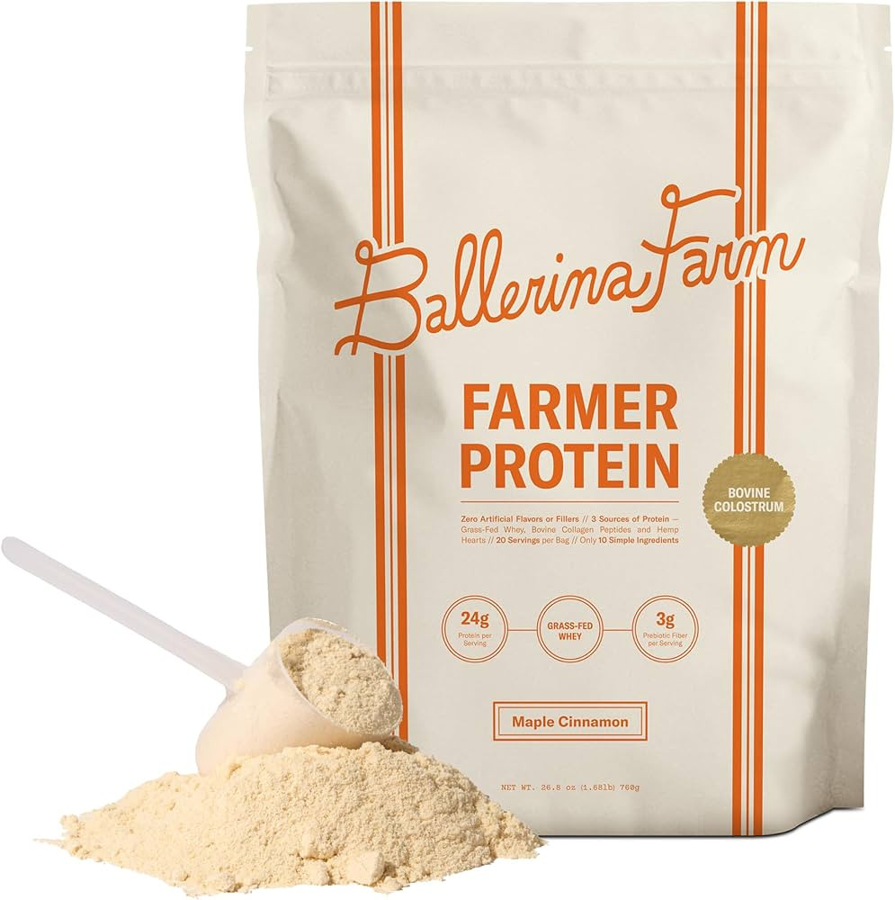 Ballerina Farm Grass Fed Whey Protein Powder, Maple Cinnamon, 24g Protein with Collagen Peptides,... | Amazon (US)
