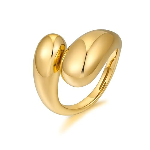 Chunky Gold Rings for Women Non Tarnish Gold Plated Stackable Rings Open Adjustable Teardrop Ring High Polished Statement Bold Thick Ring Minimalist Thumb Ring for Teen Girls Wedding Bands Jewelry Gifts(Gold Chunky Ring) | Amazon (US)