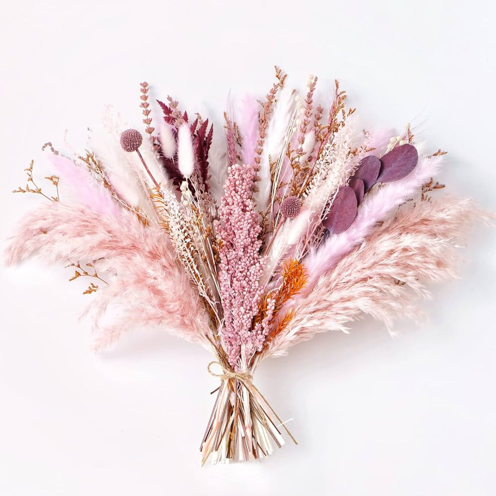 Natural Dried Pampas Grass Bouquet | 17 Inch Blush Pink Pampas Grass Pompas Florals Decor Dried &... | Amazon (US)