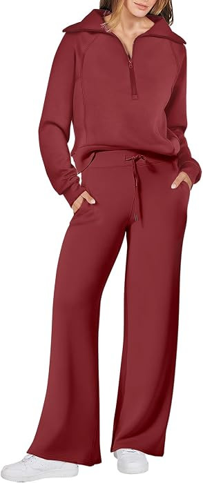 ANRABESS Women\u2019s 2 Piece Outfits Half Zip Sweatshirt & Wide Leg Pants Airport Travel Lounge ... | Amazon (US)