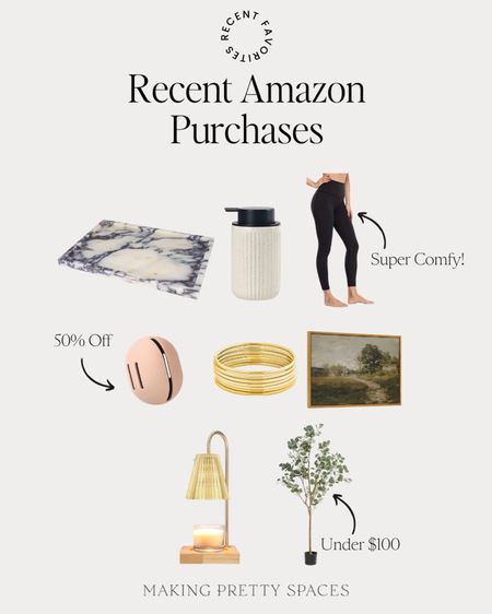 Shop my most recent Amazon purchases! 
Leggings, marble tray, soap pump, sponge holder, gold bracelets, artwork, candle warmer, faux tree

#LTKhome #LTKsalealert #LTKfamily