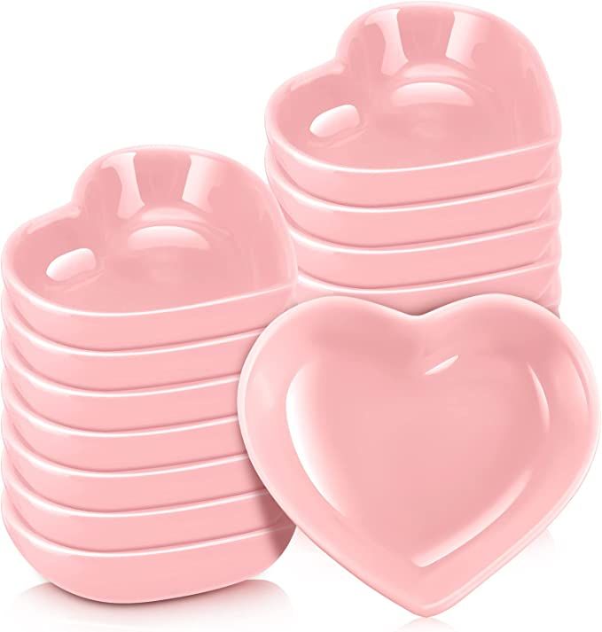 Set of 12 Valentine's Day Heart Shaped Bowls Ceramic Pink Dishes Heart Shaped Plates Multipurpose... | Amazon (US)